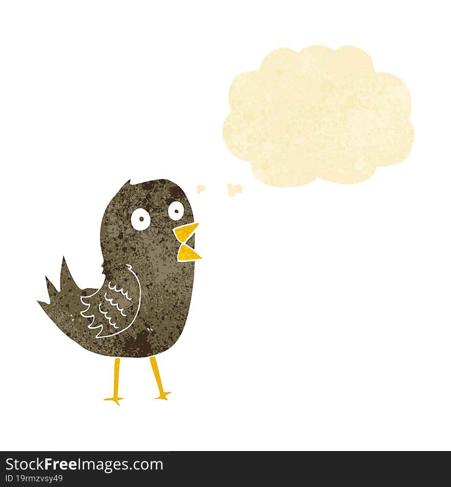 cartoon tweeting bird with thought bubble