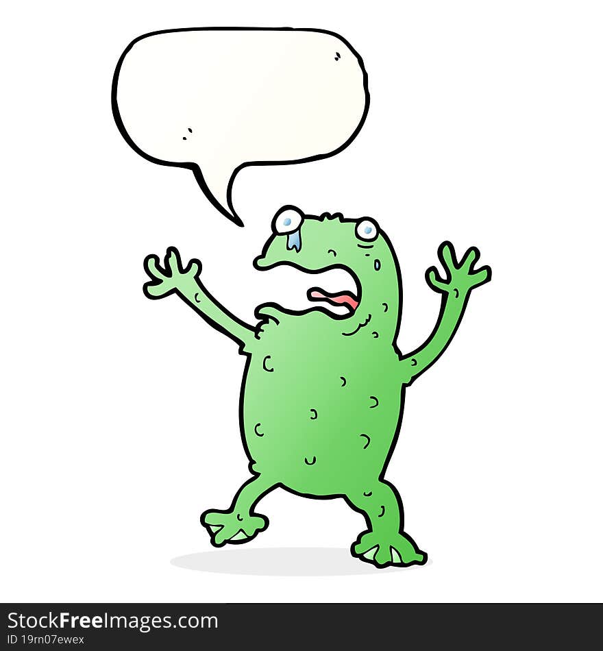 cartoon frightened frog with speech bubble