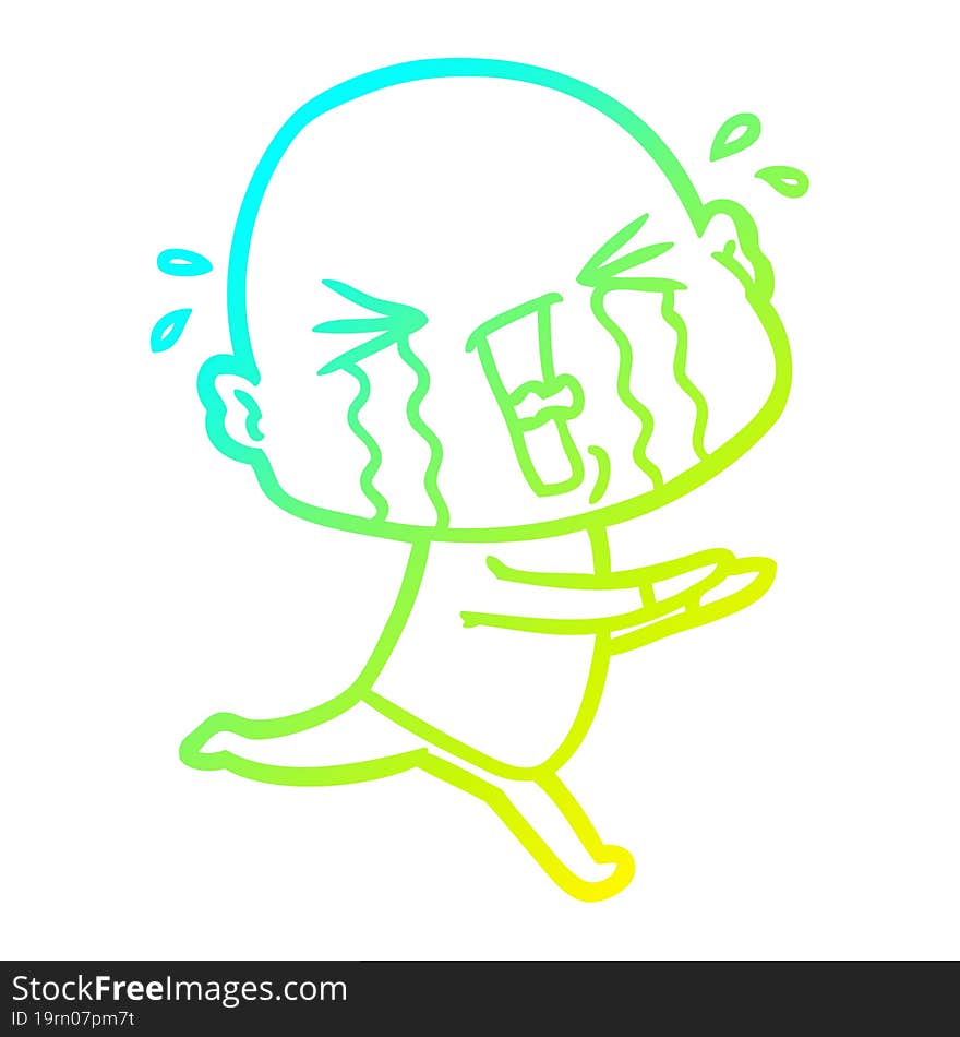 Cold Gradient Line Drawing Cartoon Crying Bald Man