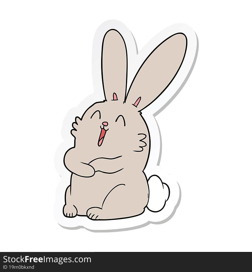 sticker of a cartoon laughing bunny rabbit