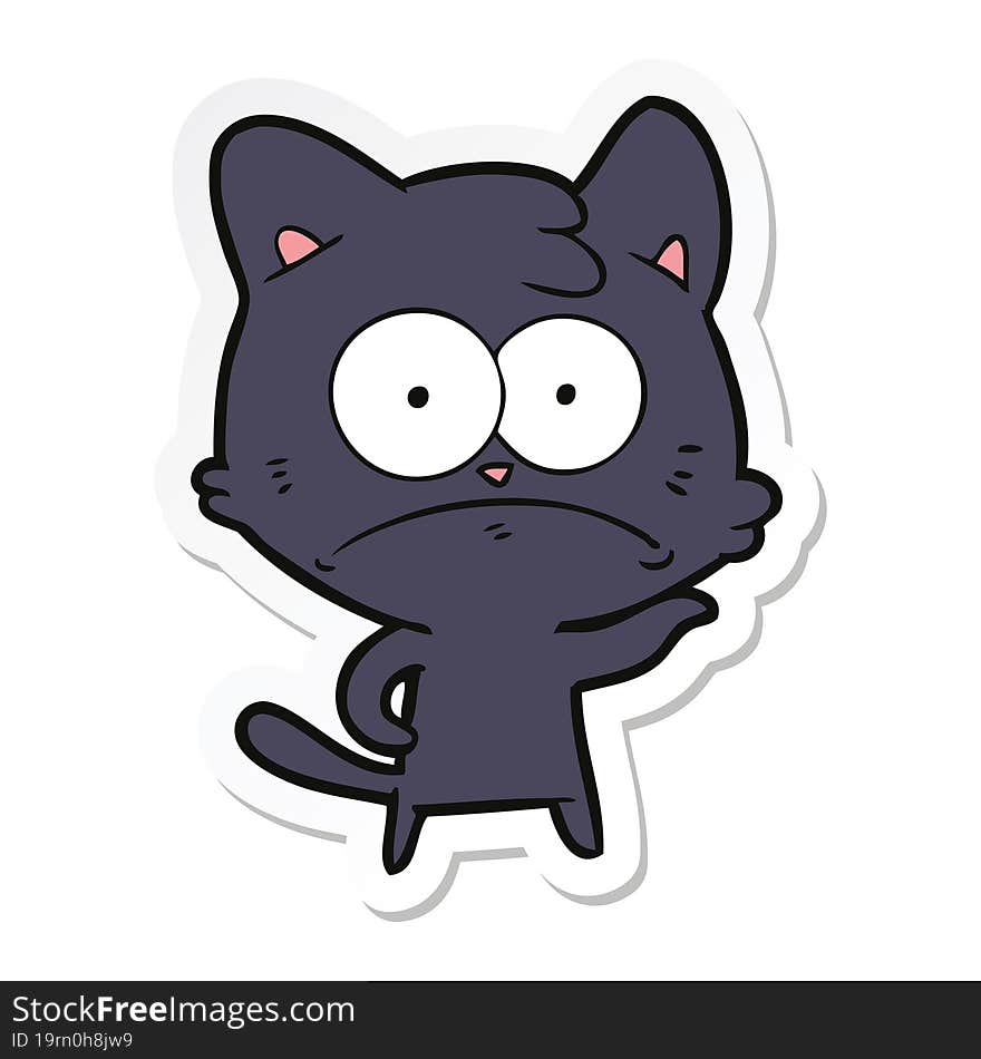 sticker of a cartoon nervous cat