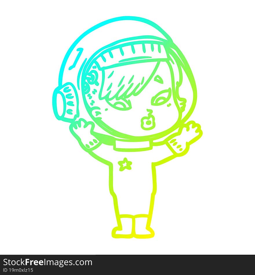 cold gradient line drawing cartoon astronaut woman