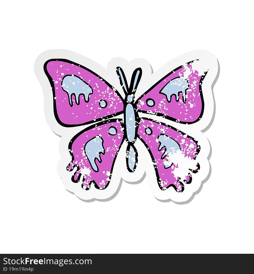 retro distressed sticker of a cartoon butterfly