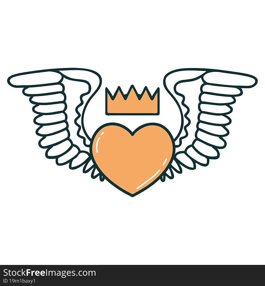 iconic tattoo style image of a heart with wings. iconic tattoo style image of a heart with wings