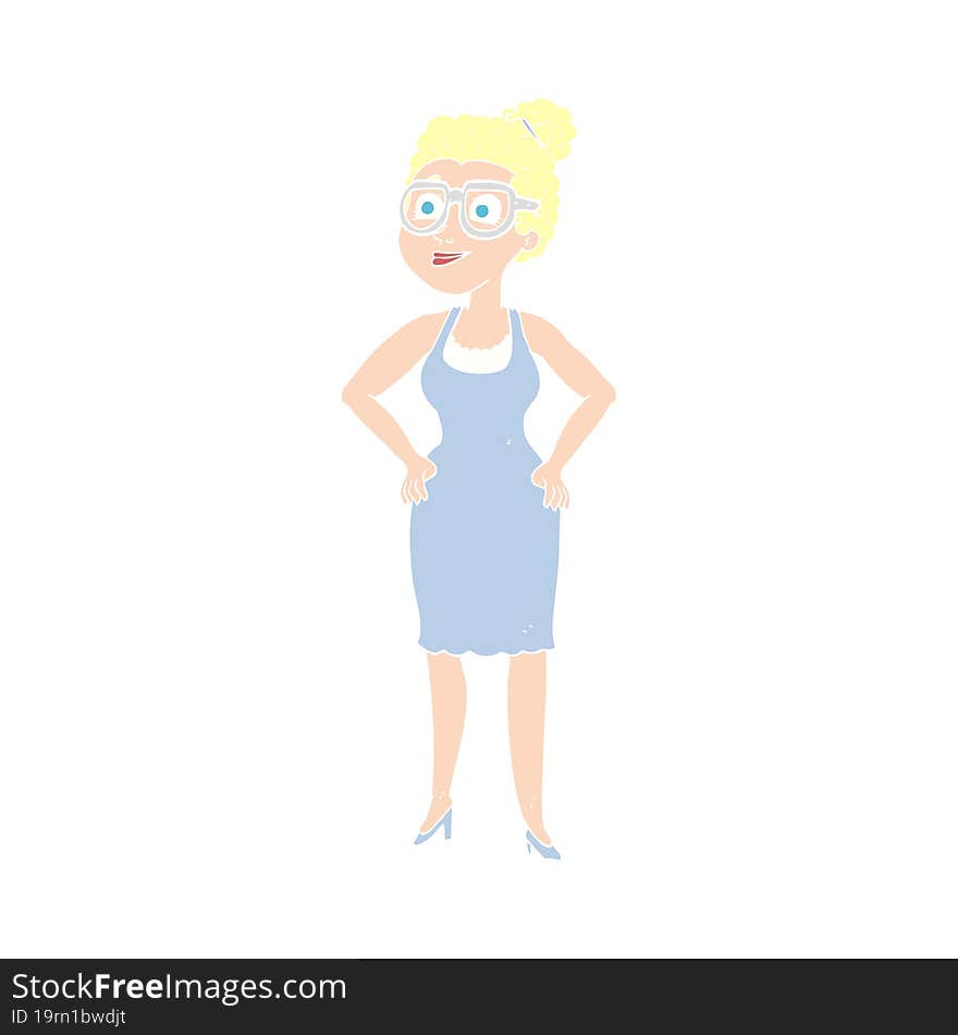 flat color illustration of a cartoon woman wearing glasses