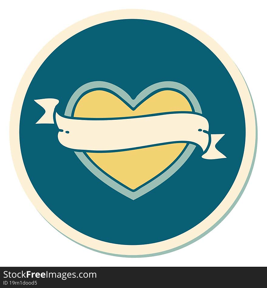 Tattoo Style Sticker Of A Heart And Banner