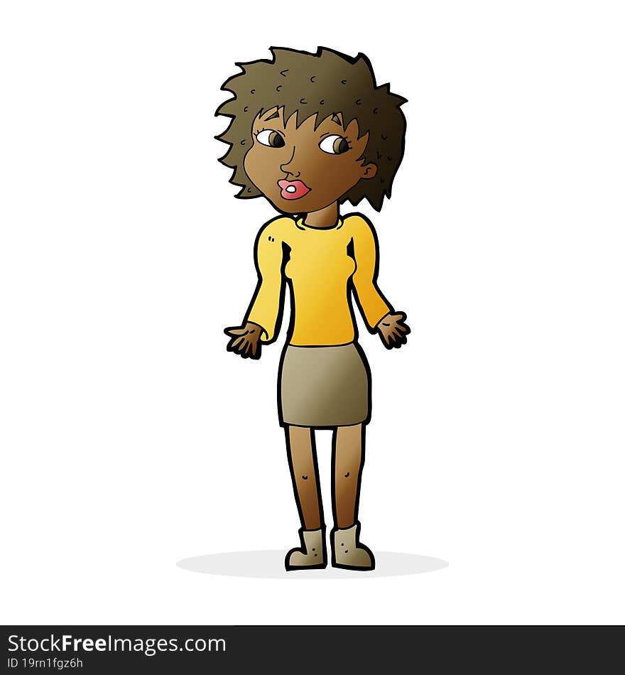 cartoon woman shrugging shoulders