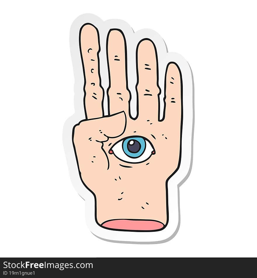 sticker of a cartoon spooky hand with eyeball