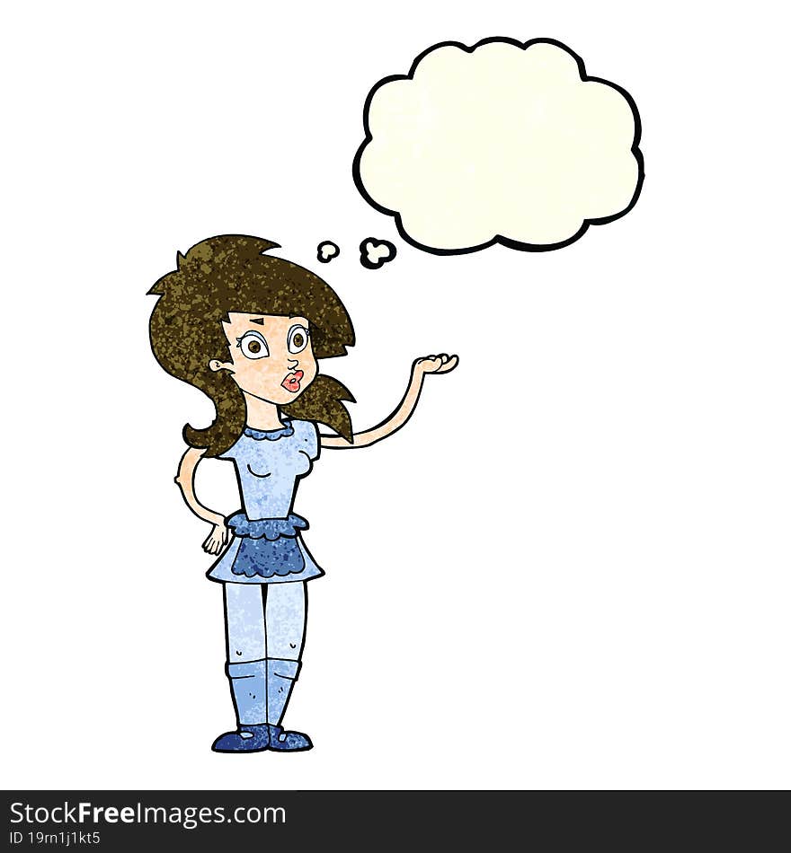 cartoon pretty waitress with thought bubble