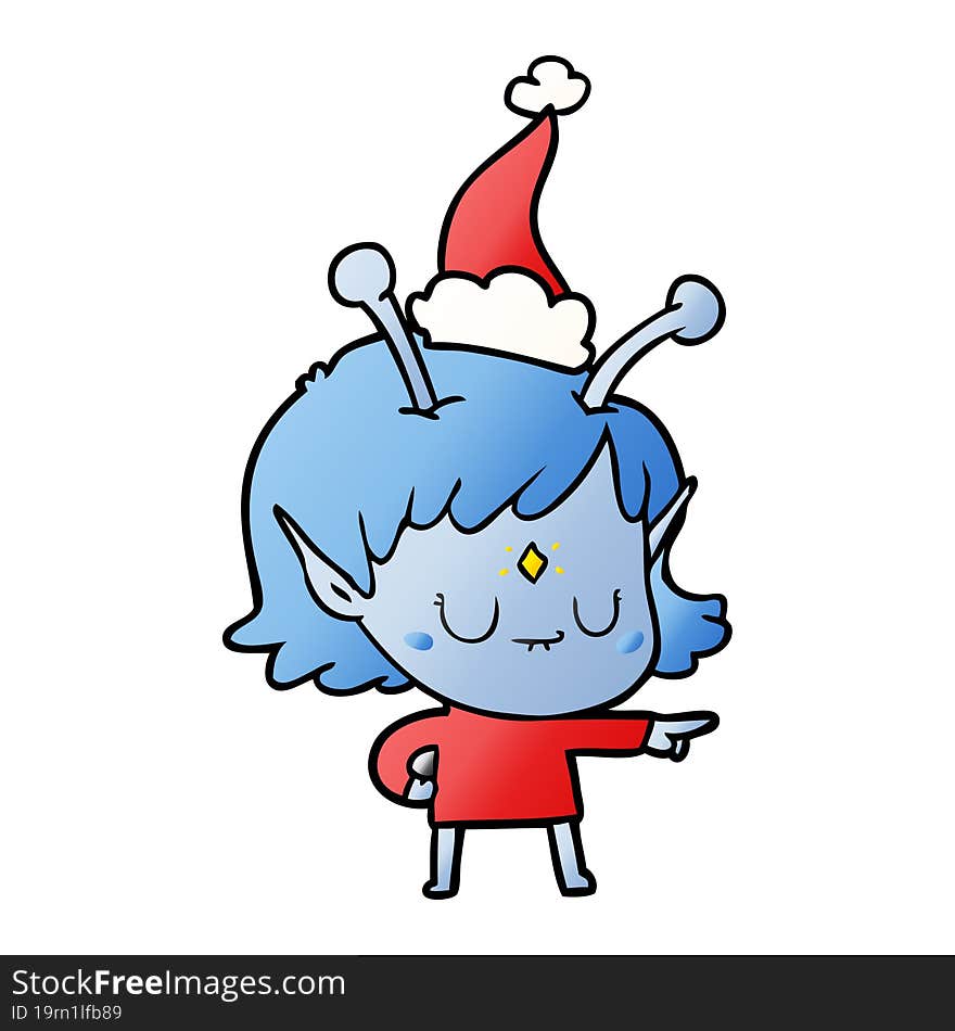 gradient cartoon of a alien girl wearing santa hat