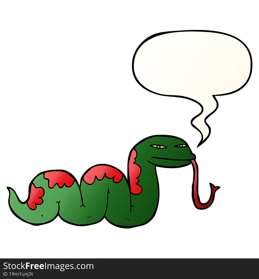 Cartoon Slithering Snake And Speech Bubble In Smooth Gradient Style