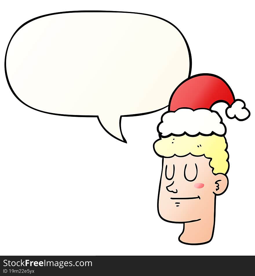 cartoon man wearing christmas hat and speech bubble in smooth gradient style