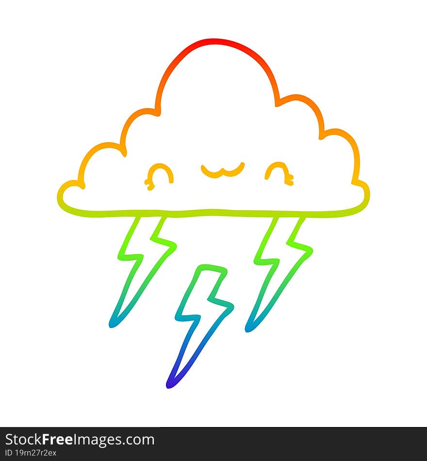 rainbow gradient line drawing of a cartoon storm cloud