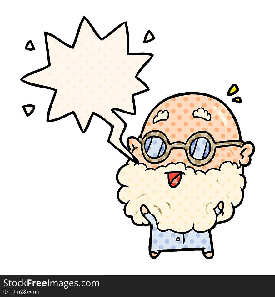 Cute Cartoon Surprised Old Man And Speech Bubble In Comic Book Style