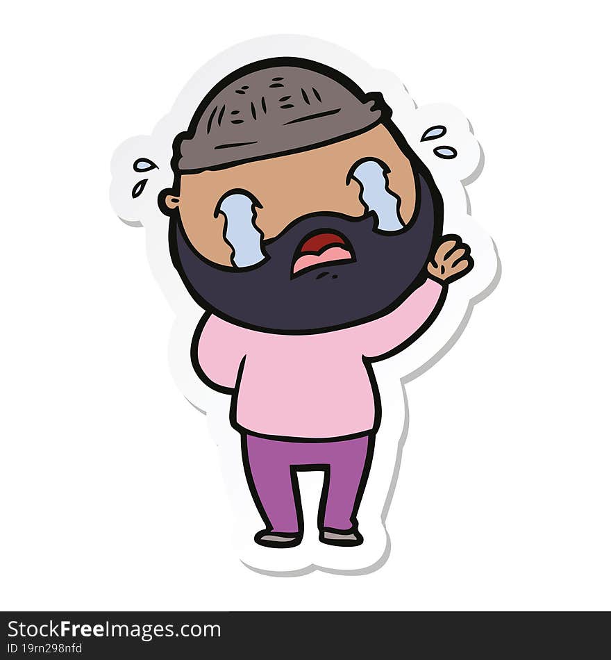 Sticker Of A Cartoon Bearded Man Crying