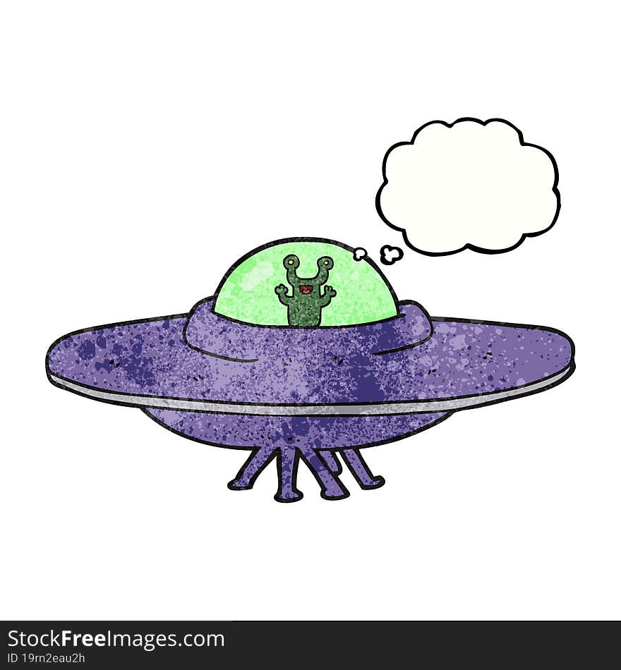 freehand drawn thought bubble textured cartoon alien spaceship