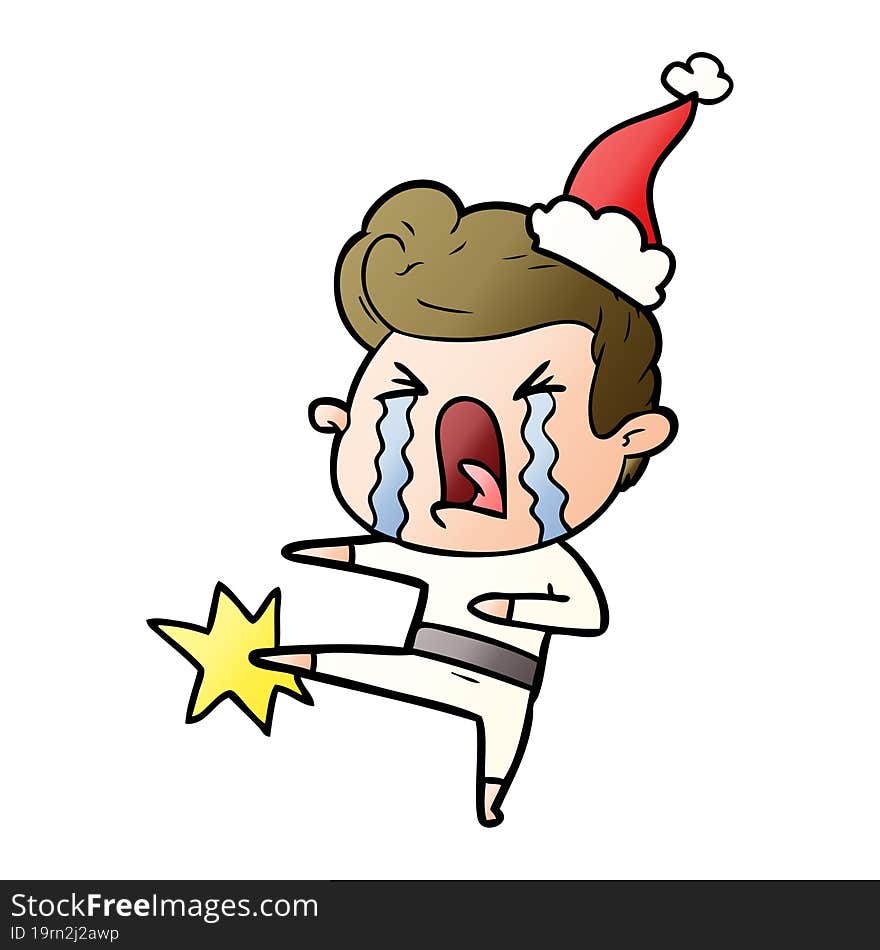 gradient cartoon of a crying man wearing santa hat