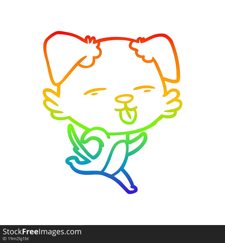 rainbow gradient line drawing cartoon dog sticking out tongue