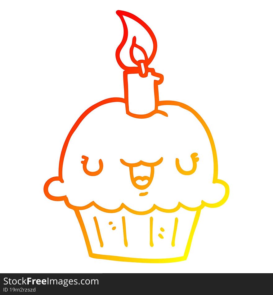 warm gradient line drawing cartoon cupcake