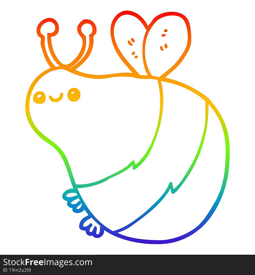 rainbow gradient line drawing of a cartoon bee