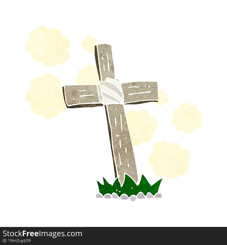 Cartoon Wooden Cross Grave