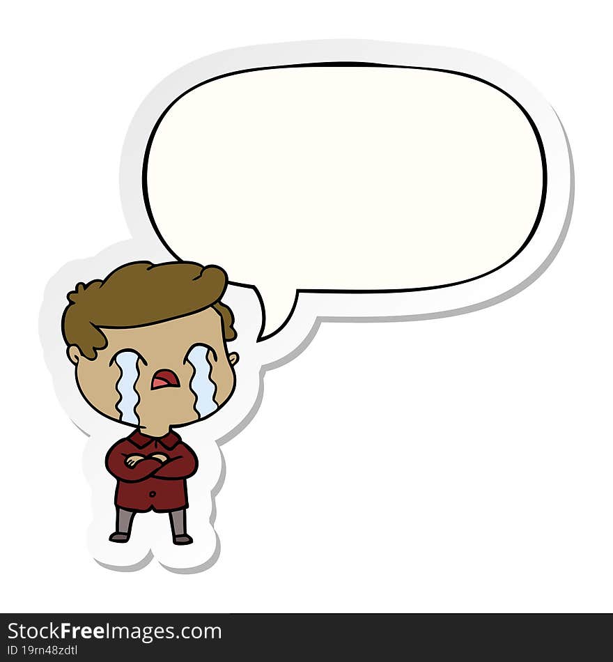 cartoon man crying and speech bubble sticker