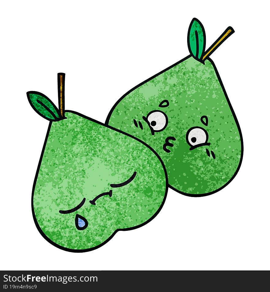 retro grunge texture cartoon of a green pear