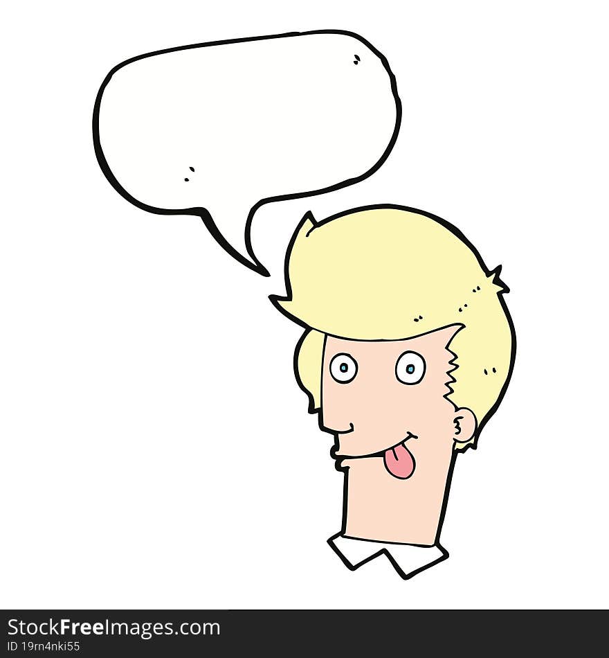 cartoon man with tongue hanging out with speech bubble