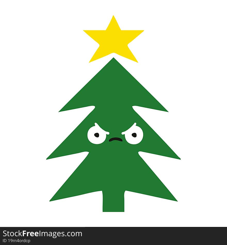 flat color retro cartoon christmas tree