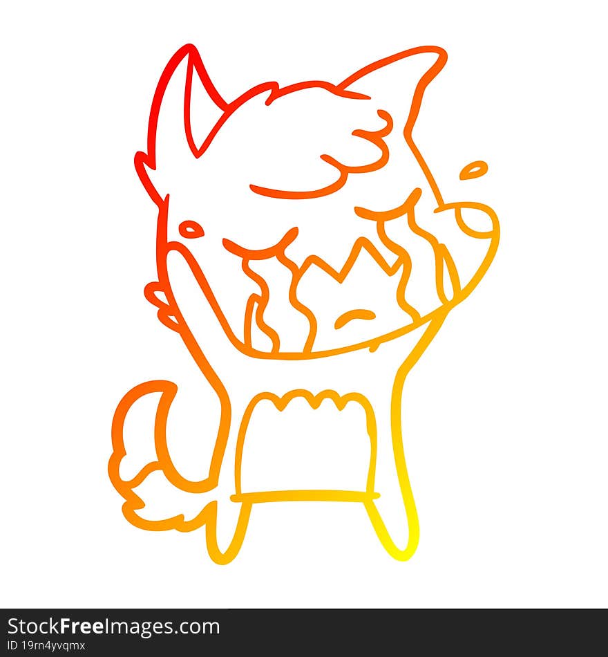 warm gradient line drawing of a crying fox cartoon