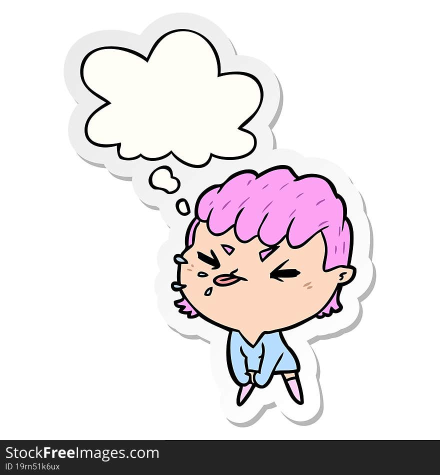 cartoon rude girl with thought bubble as a printed sticker