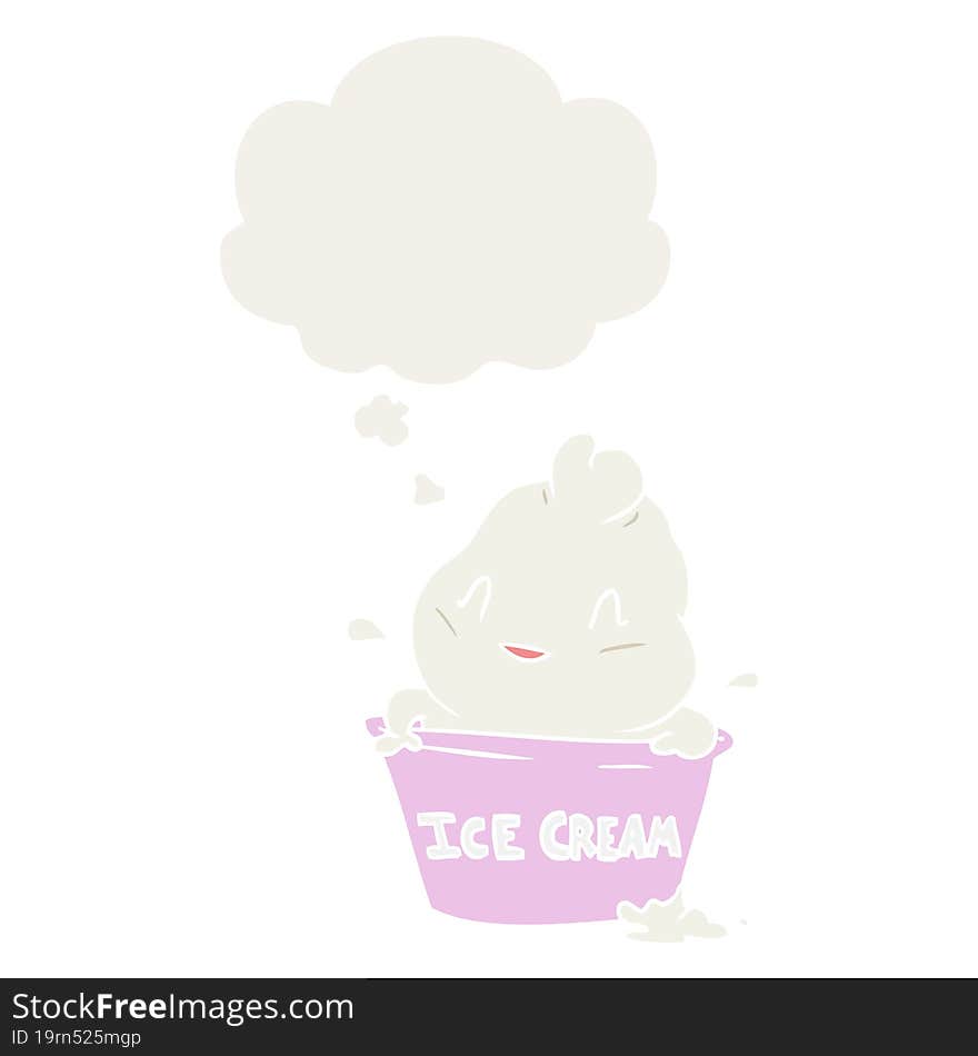 Cute Cartoon Ice Cream And Thought Bubble In Retro Style