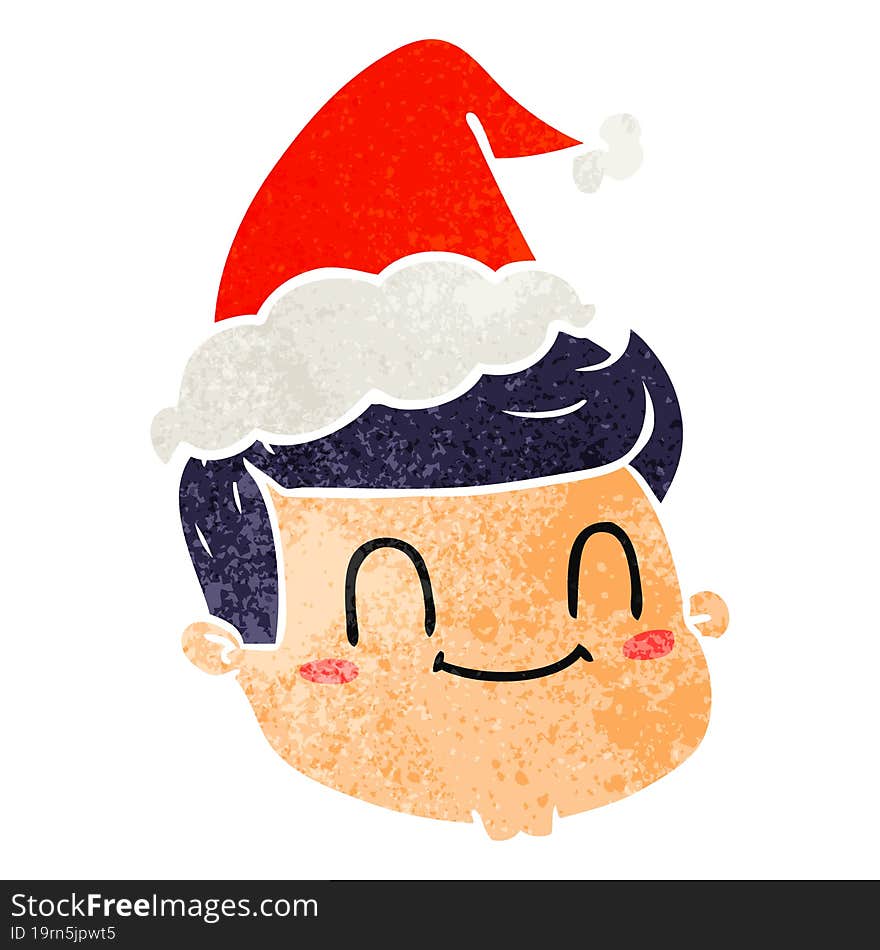 Retro Cartoon Of A Male Face Wearing Santa Hat