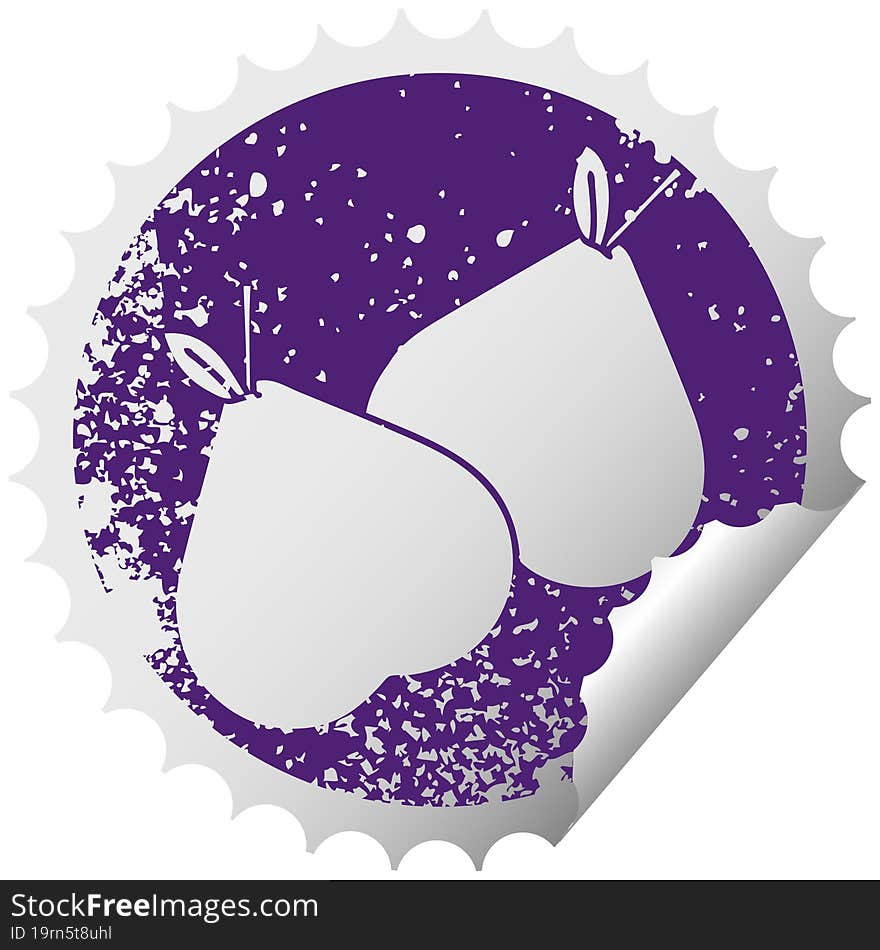 distressed circular peeling sticker symbol of a green pear