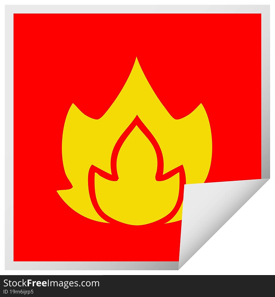 square peeling sticker cartoon of a fire