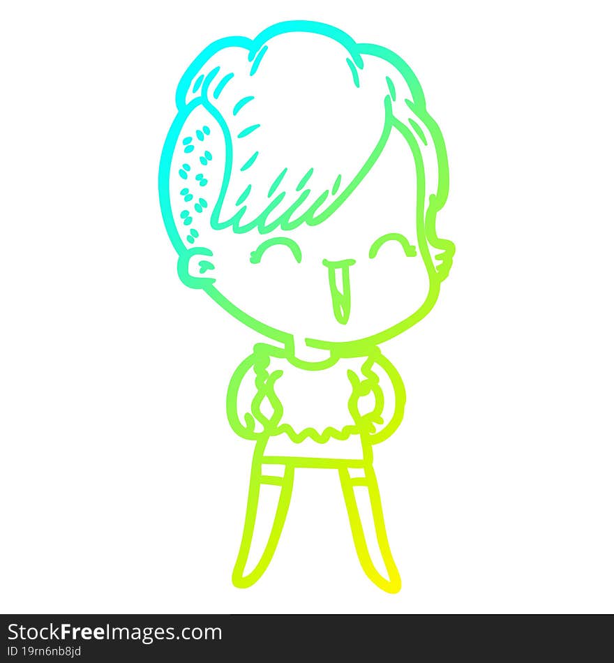 cold gradient line drawing cartoon happy hipster girl