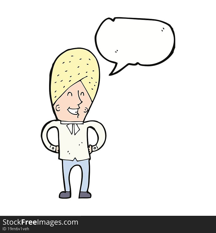 cartoon happy man with speech bubble