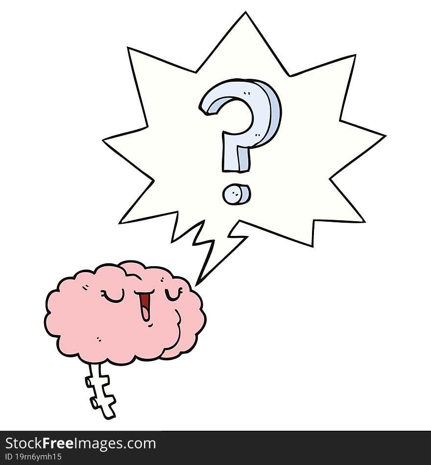 cartoon curious brain and speech bubble