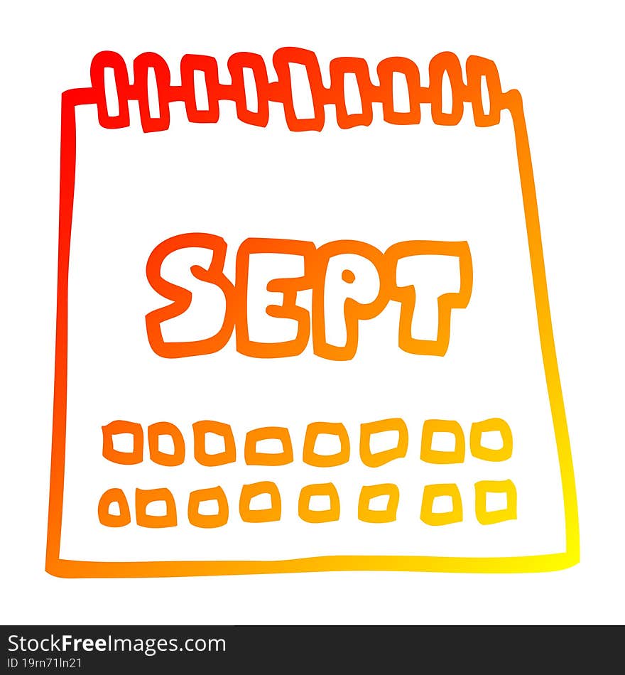 warm gradient line drawing cartoon calendar showing month of september