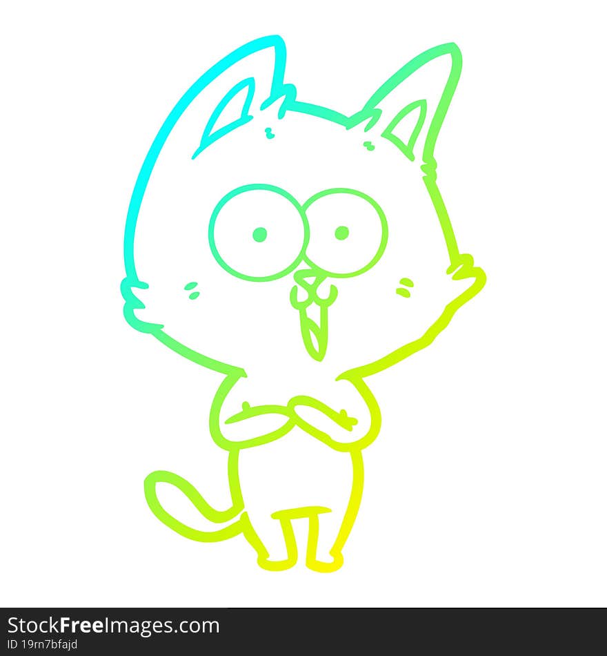 cold gradient line drawing of a funny cartoon cat