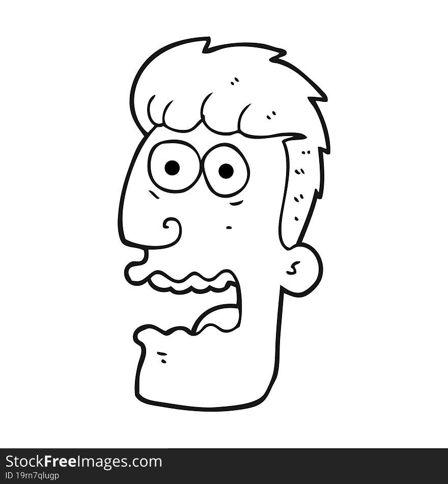 freehand drawn black and white cartoon shocked man