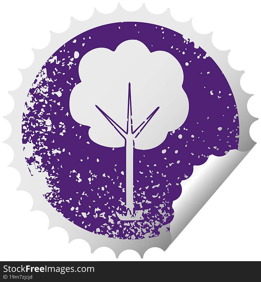 quirky distressed circular peeling sticker symbol tree