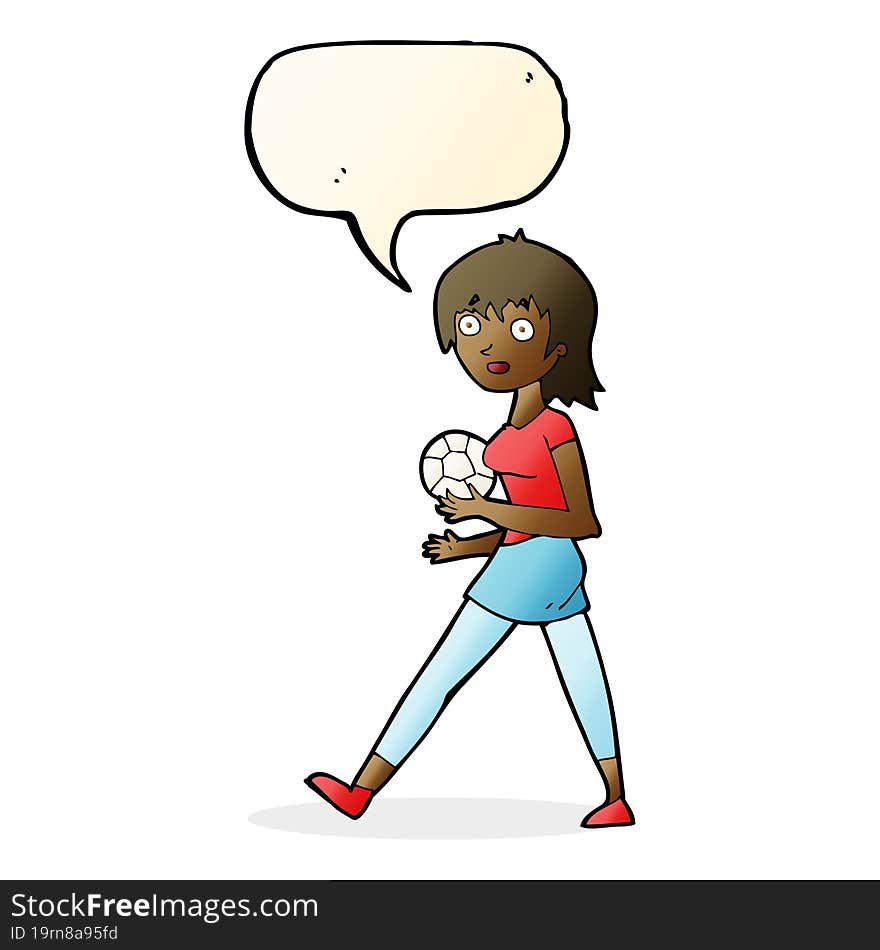 cartoon soccer girl with speech bubble