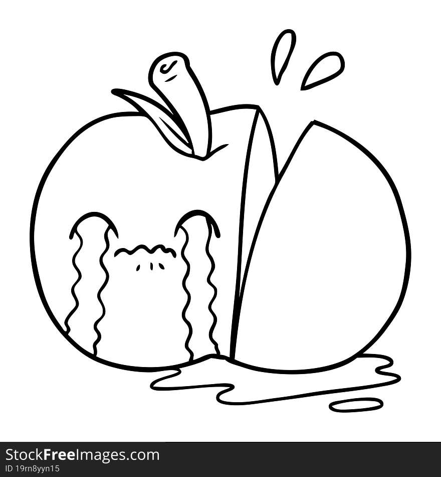 cartoon sad sliced apple. cartoon sad sliced apple