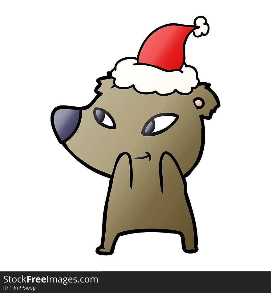 cute gradient cartoon of a bear wearing santa hat