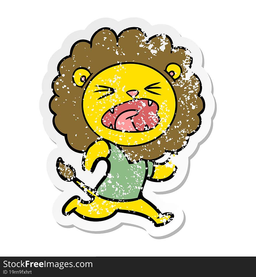 distressed sticker of a cartoon lion running