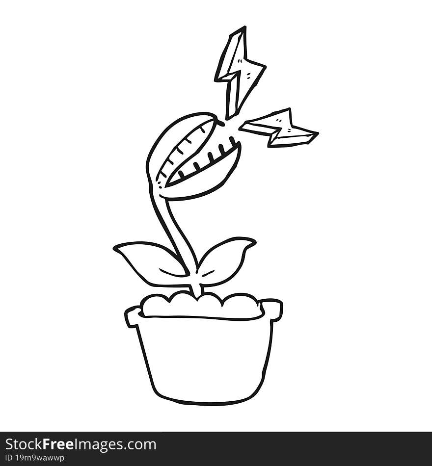 freehand drawn black and white cartoon venus fly trap