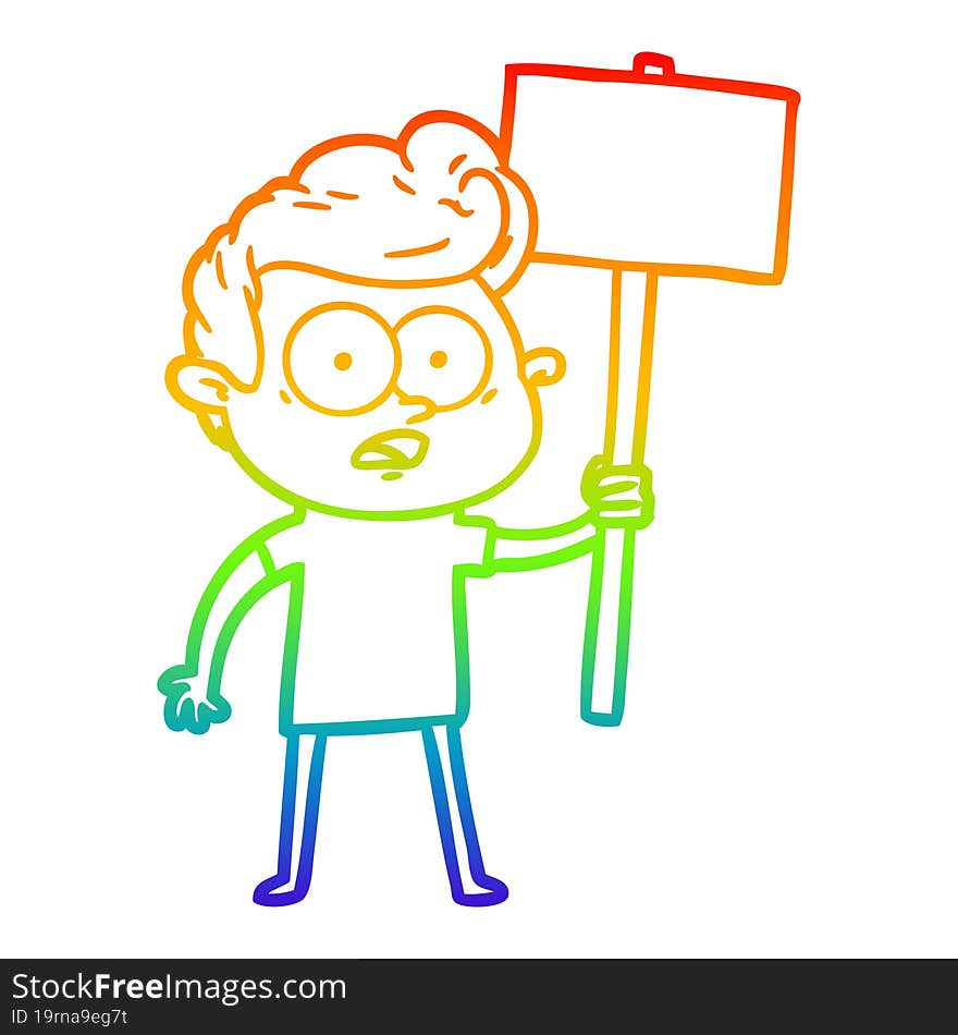 Rainbow Gradient Line Drawing Cartoon Staring Man