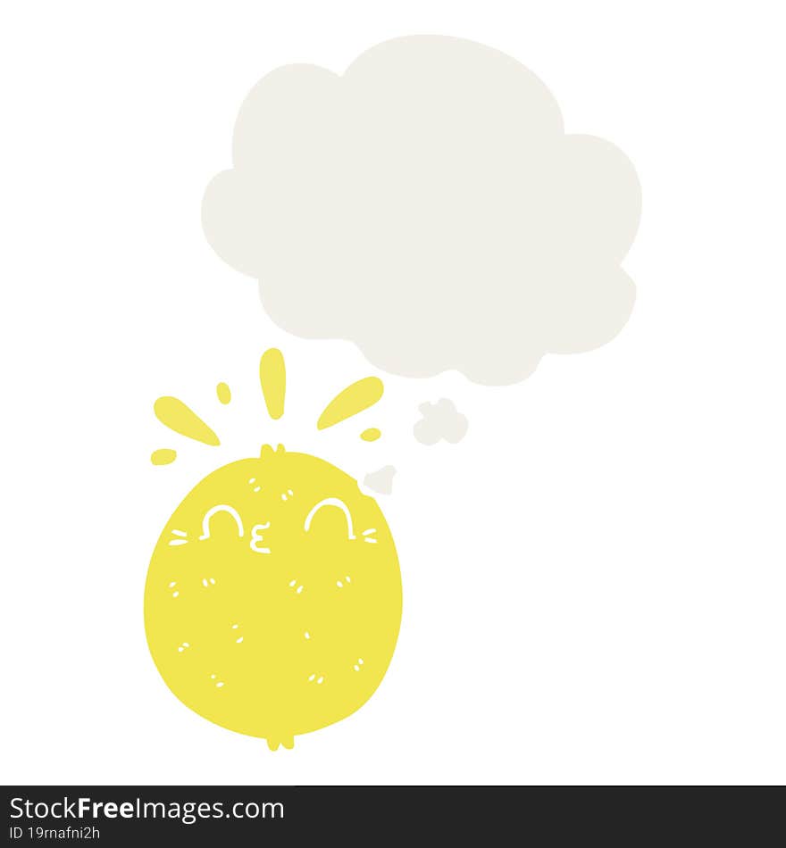 Cute Cartoon Lemon And Thought Bubble In Retro Style