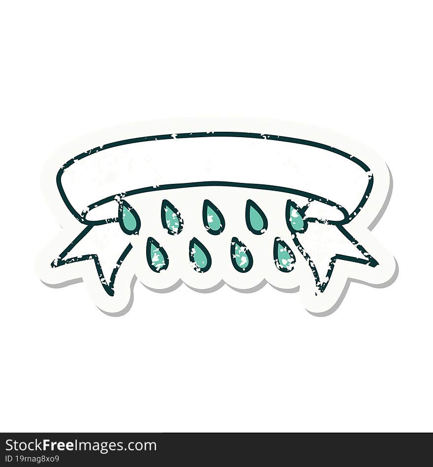 Grunge Sticker With Banner Of Rain Drops